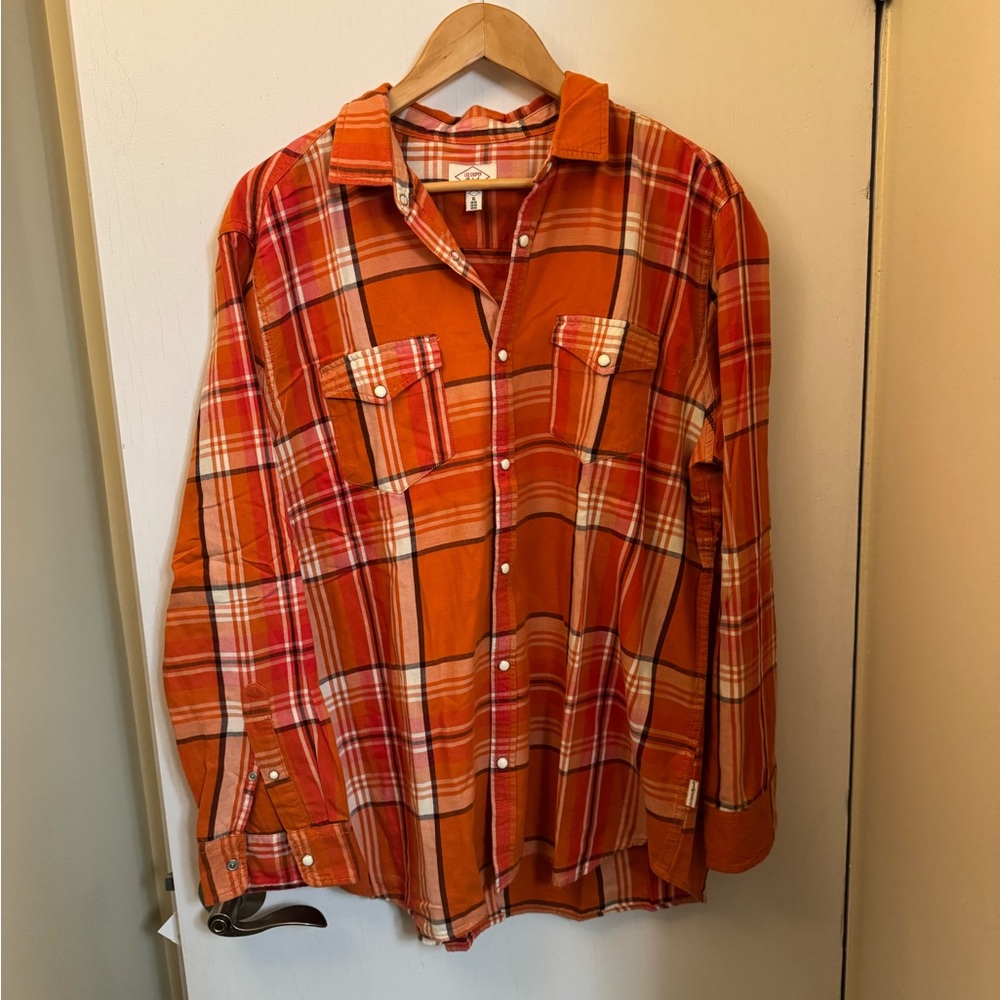 Lee Cooper Orange Plaid Casual Button Down Shirt